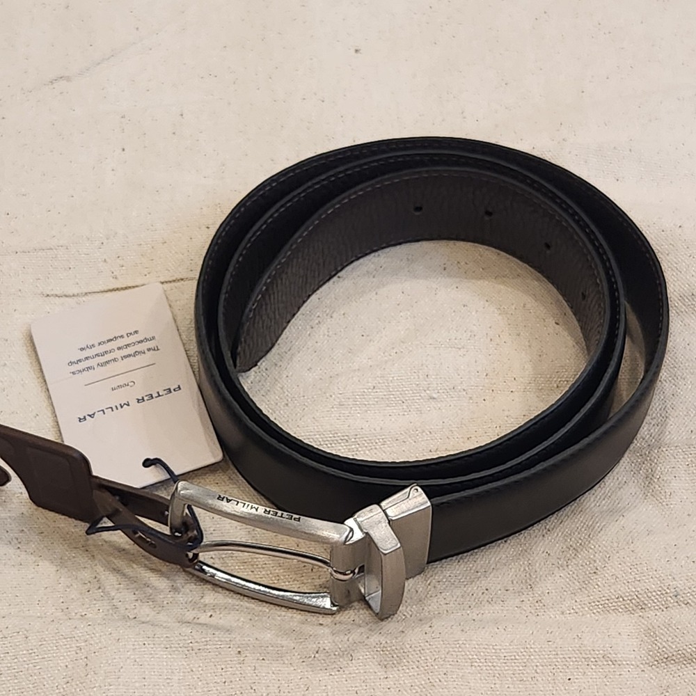 New Peter Millar Reversible Leather Belt Men's 38 Black Brown Pebbled ME0A11